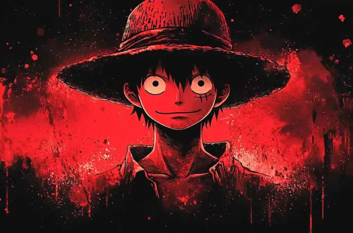 Monkey D Luffy from One Piece wallpaper 4k Ultra HD straw hat with dark red grunge background