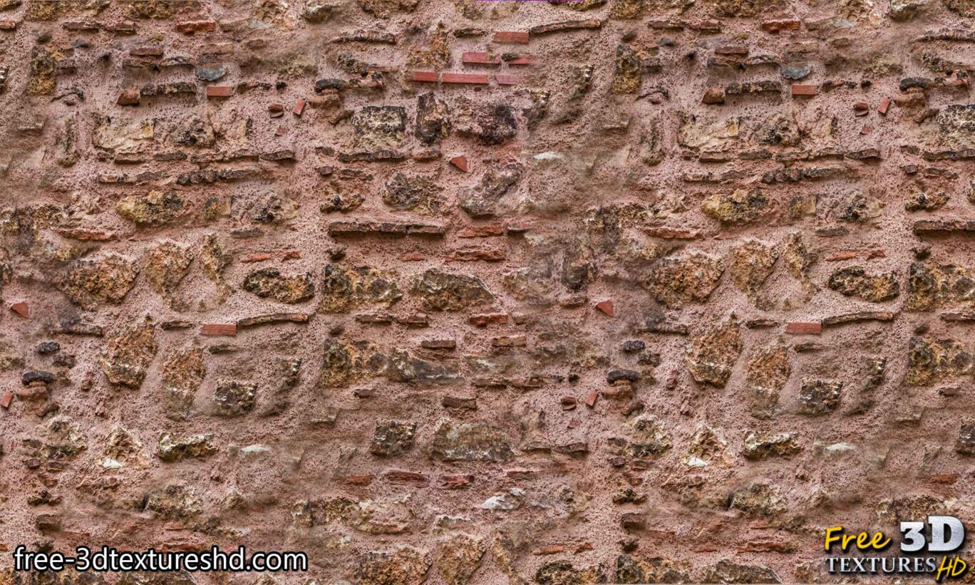 Old Brick wall with multi colored stone rough seamless free Texture High resolution