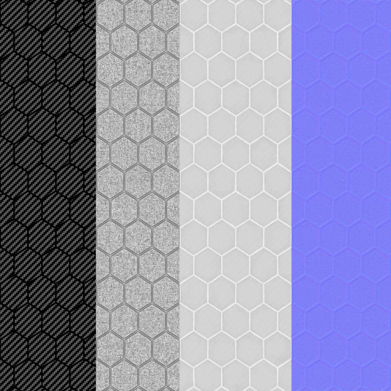 Black-Carbon-fiber-hexagon-3d-texture-PBR-material-background-free-download-HD-4K-Unity-Unreal-Vray-render-maps