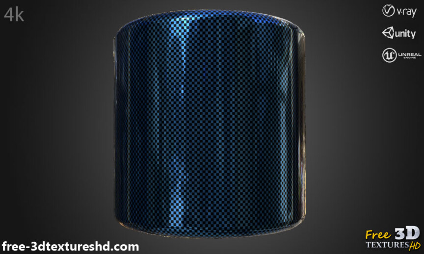 Carbon-fiber-blue-glossy-3d-texture-PBR-material-background-free-download-HD-4K-Unity-Unreal-Vray-render-cylindre