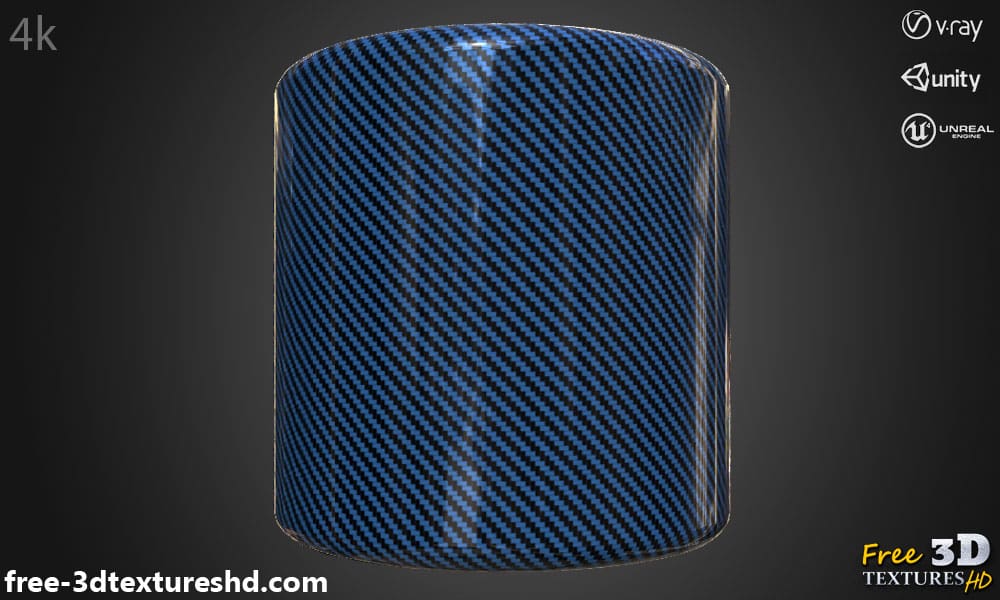 Carbon-fiber-blue-glossy-3d-texture-PBR-material-background-free-download-HD-4K-Unity-Unreal-Vray-render-cylindre