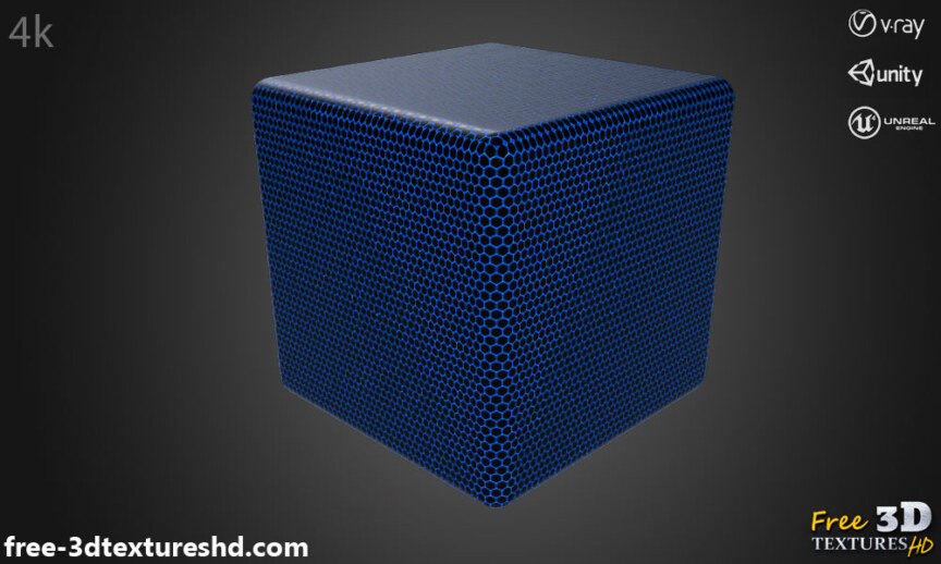 Carbon-fiber-hexagon-blue-light-3d-texture-PBR-material-background-free-download-HD-4K-Unity-Unreal-Vray-render-cube