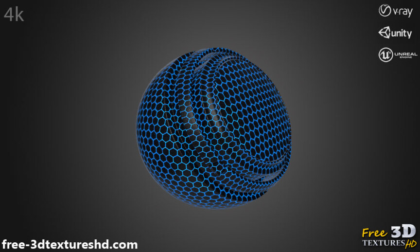 Carbon-fiber-hexagon-blue-light-3d-texture-PBR-material-background-free-download-HD-4K-Unity-Unreal-Vray-render-mat