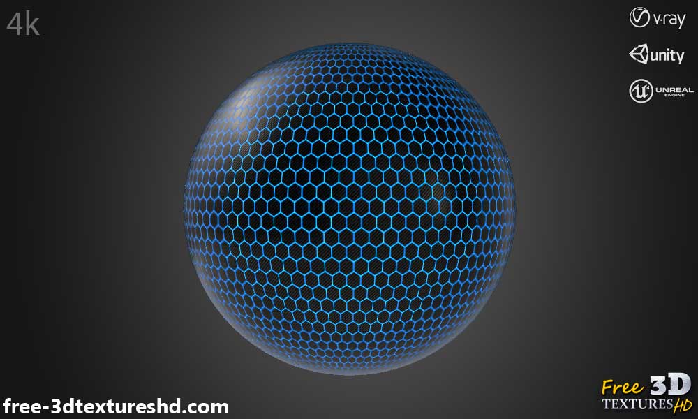 Carbon-fiber-hexagon-blue-light-3d-texture-PBR-material-background-free-download-HD-4K-Unity-Unreal-Vray-render