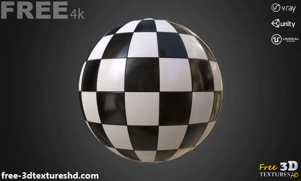 Ceramic Black White Square Tiles Checkered PBR Texture 3D High ...