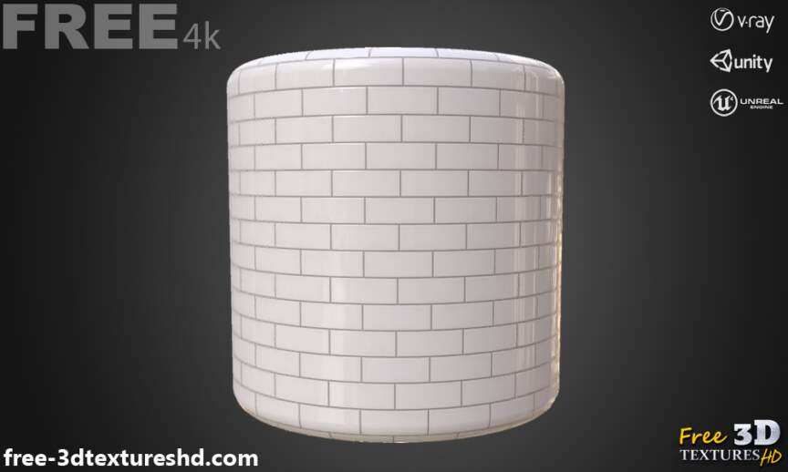 ceramic-white-brick-wall-tile-seamless-PBR-texture-3D-free-download-High-resolution-Unity-Unreal-Vray-preview-cylindre