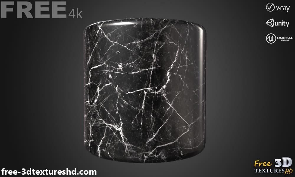 Black-marble-3d-texture-PBR-material-background-free-download-4K-Unity-Unreal-Vray-render-cylindre