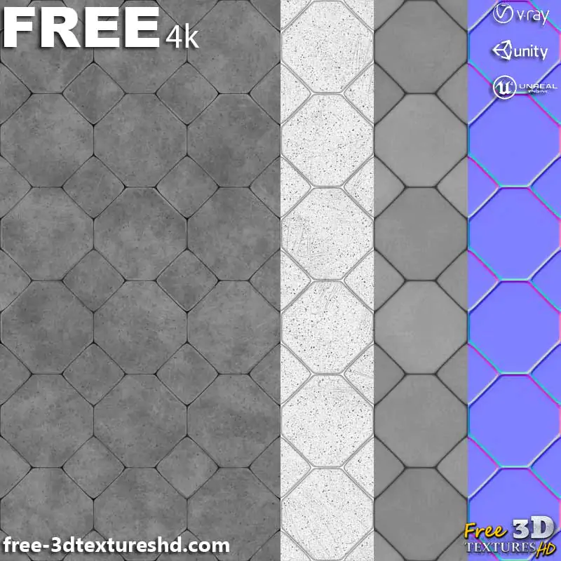 Hexagonal Concrete Pavement 3D Texture PBR in High Resolution Free ...