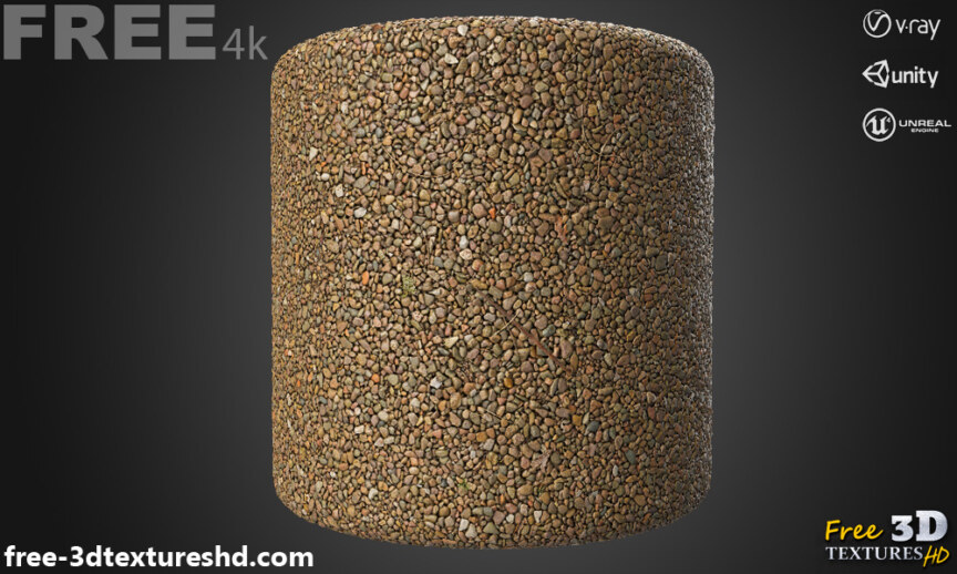 Gravel-seamless-3D-texture-PBR-High-Resolution-Free-Download-4K-unity-unreal-vray-render-cylindre
