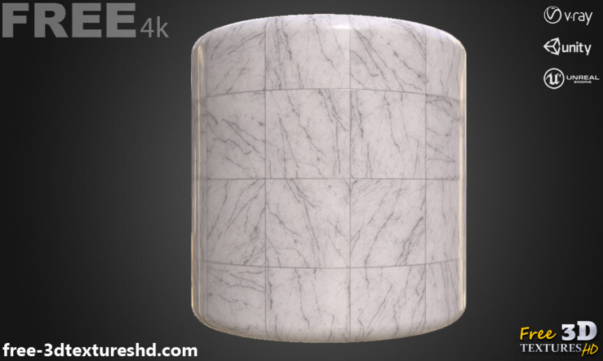 White-Marble-floor-tiles-3d-texture-PBR-material-background-free-download-4K-Unity-Unreal-Vray-render-cylindre