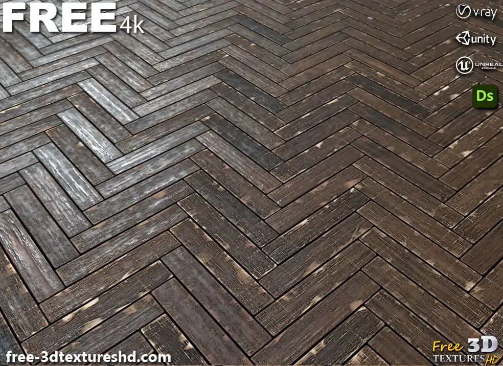 Old Damaged Wood Floor Parquet Herringbone PBR Textures Generator ...