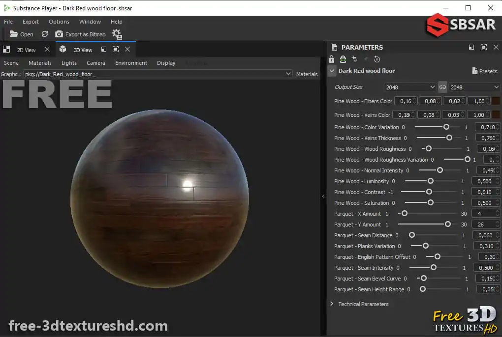 Dark Red Wood Floor Parquet PBR Textures Generator Substance SBSAR Free ...
