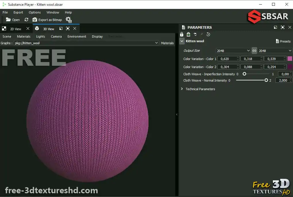 Kitten Wool Fabric Substance SBSAR Free Download PBR Texture 3D High ...