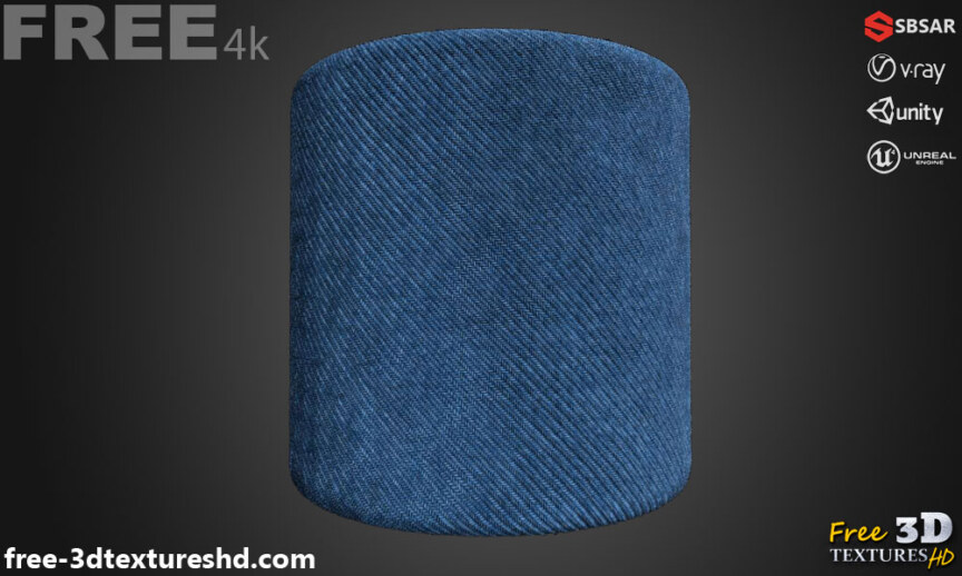 Synthetic-fabric-twill-weave-blue-PBR-texture-3D-free-download-High-resolution-Substance-Sbsar-Unity-Unreal-Vray-3