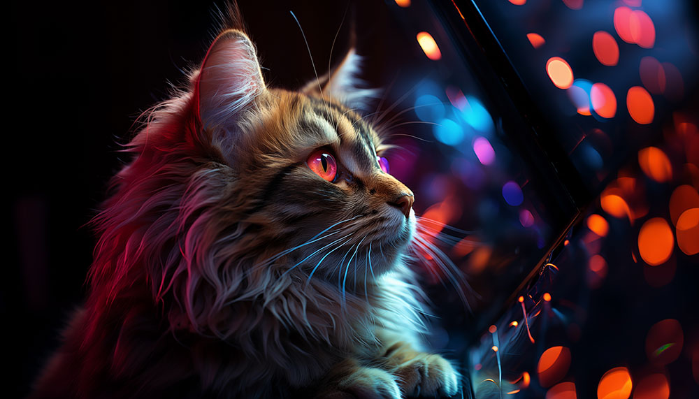 Cat in colorful light ultra HD 4K wallpaper background for Desktop laptop iphone and Phone free download