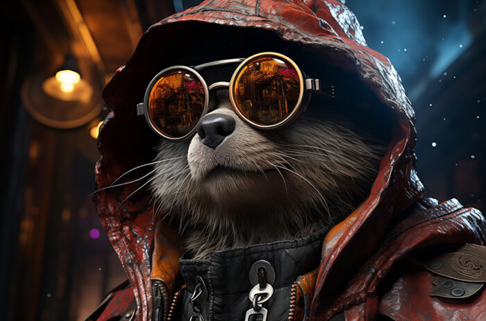 cyberpunk raccoon ultra HD 4K wallpaper background for Desktop and Phone free download