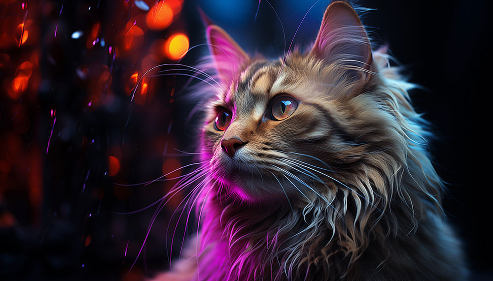 Fluffy cat on purple light ultra HD 4K wallpaper background for Desktop laptop iphone and Phone free download