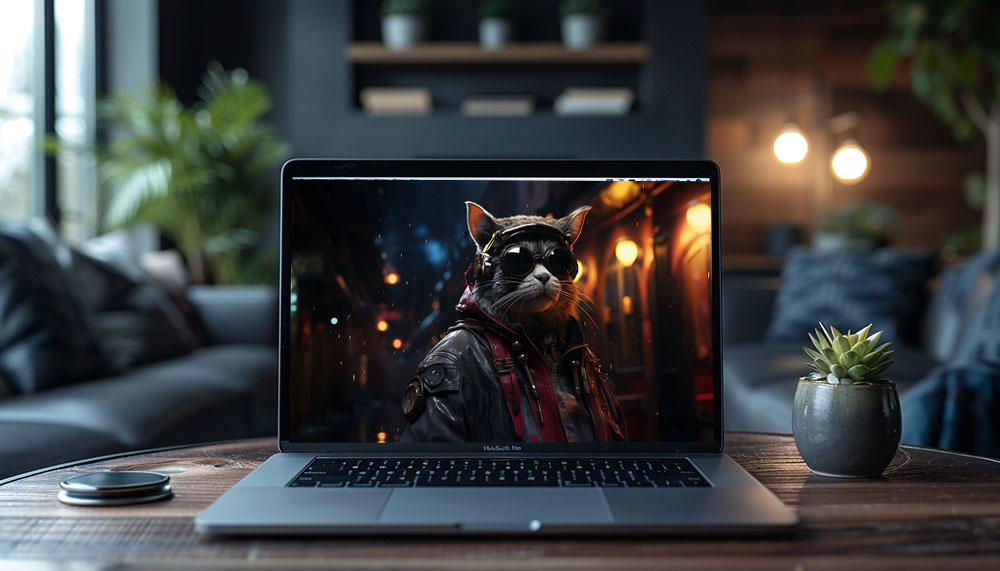 Cyberpunk cat ultra HD 4K wallpaper background for Desktop and Phone free download