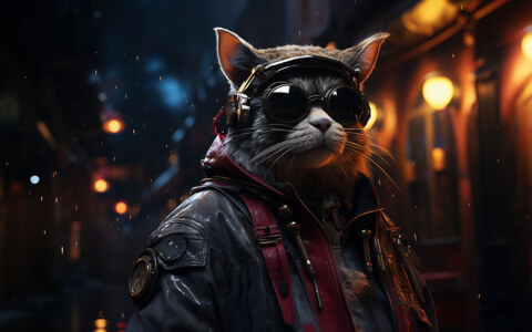 Cyberpunk cat ultra HD 4K wallpaper background for Desktop and Phone free download