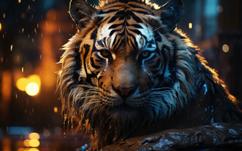 Tiger in the rain ultra HD 4K wallpaper background for Desktop and Phone free download