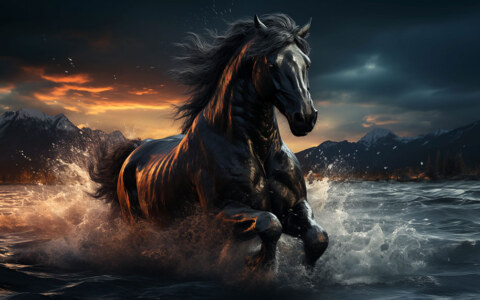 Black Horse running in water ultra HD 4K wallpaper background for Desktop laptop iphone and Phone free download