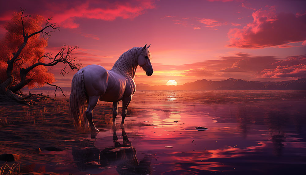 Horse at sunset ultra HD 4K wallpaper background for Desktop and Phone free download