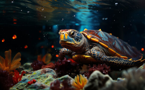 colorful turtle underwater ultra HD 4K wallpaper background for Desktop and Phone free download