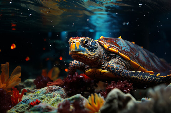 colorful turtle underwater ultra HD 4K wallpaper background for Desktop and Phone free download