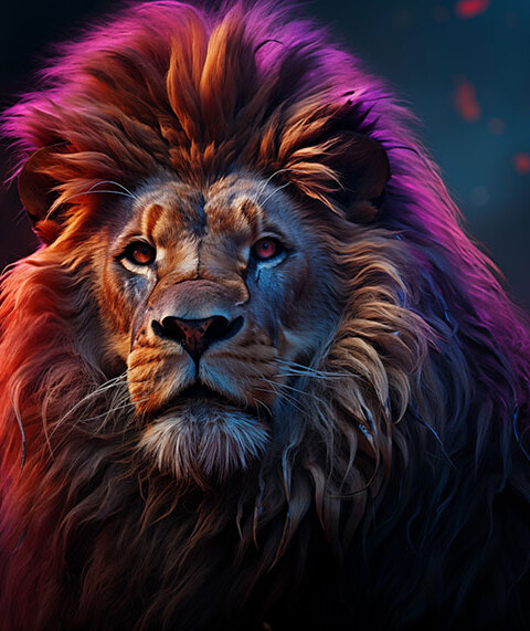 Lion in a colorful light ultra HD 4K wallpaper background for Desktop laptop iphone and Phone free download