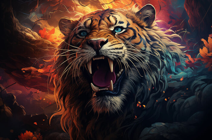 Colorful Tiger illustration ultra HD 4K wallpaper background for Desktop laptop iphone and Phone free download