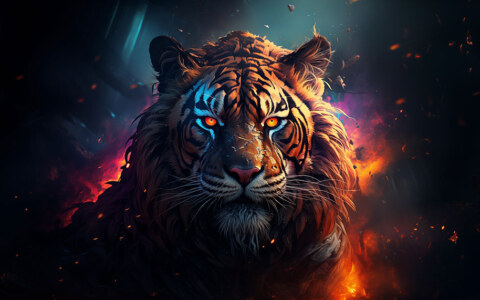 tiger in flames ultra HD 4K wallpaper background for Desktop laptop iphone and Phone free download