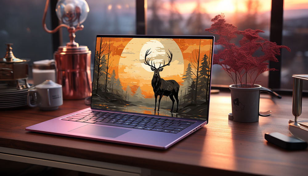 Deer at sunset illustration ultra HD 4K wallpaper background for Desktop laptop iphone and Phone free download