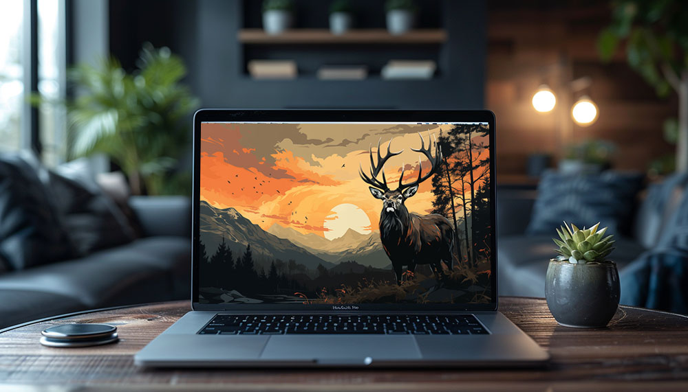 deer at sunset illustration ultra HD 4K wallpaper background for Desktop and Phone free download