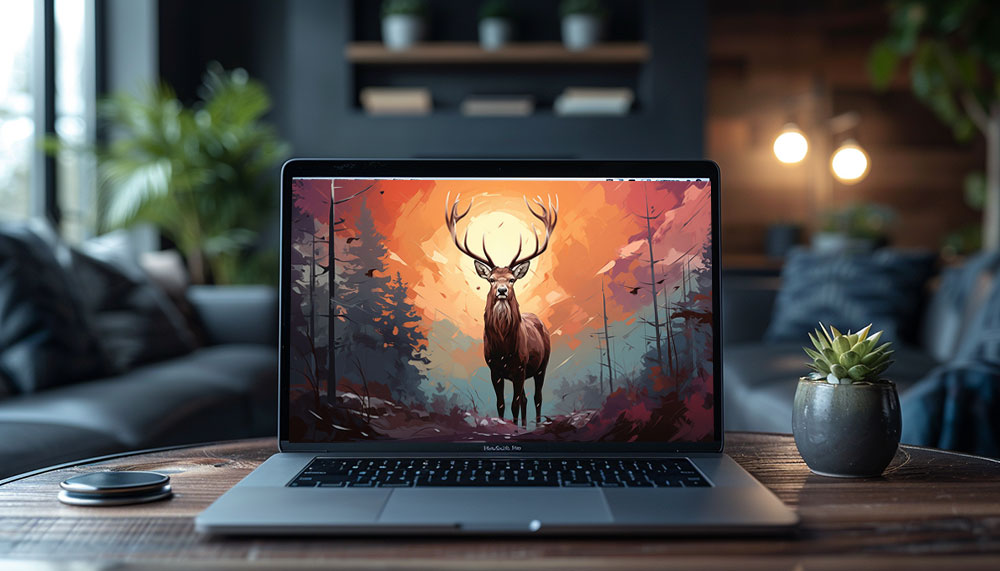 Deer in forest illustration ultra HD 4K wallpaper background for Desktop laptop iphone and Phone free download