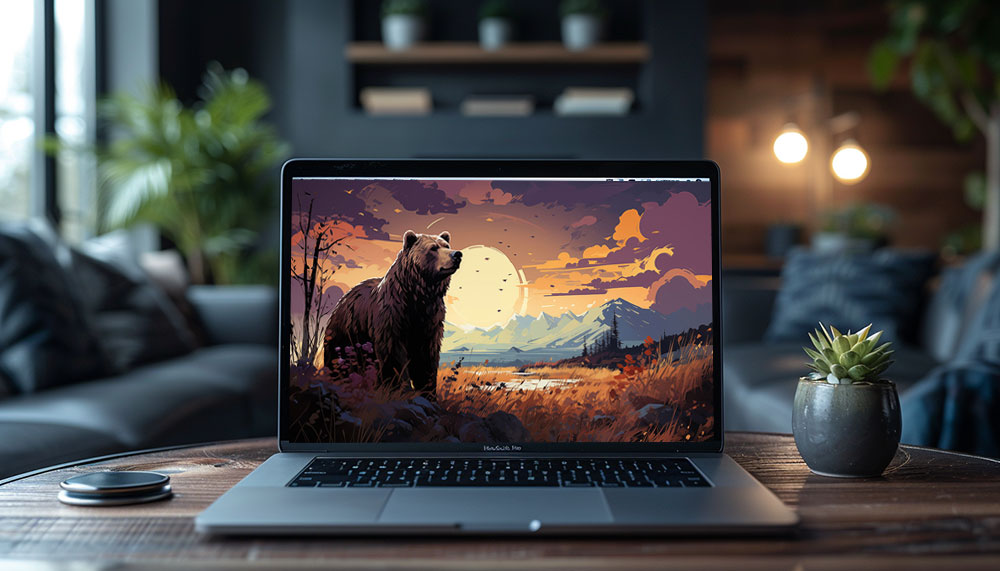 Grizzly bear at sunset illustration ultra HD 4K wallpaper background for Desktop laptop iphone and Phone free download