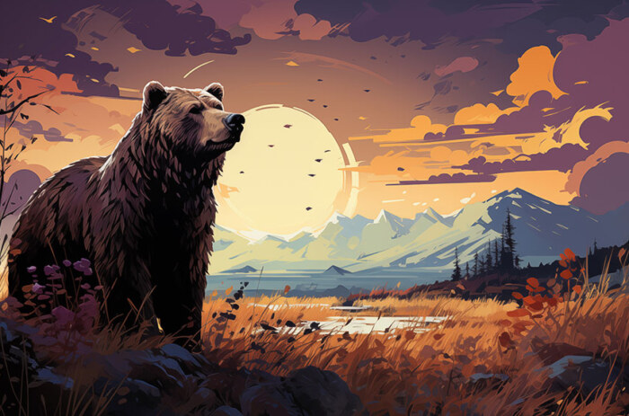 Grizzly bear at sunset illustration ultra HD 4K wallpaper background for Desktop laptop iphone and Phone free download