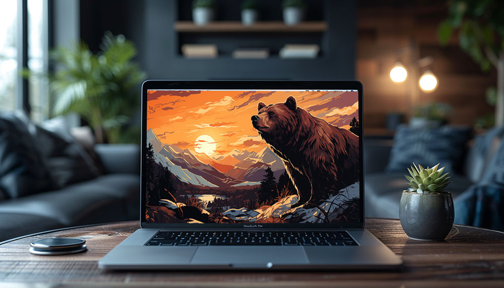 Bear at sunset illustration ultra HD 4K wallpaper background for Desktop laptop iphone and Phone free download