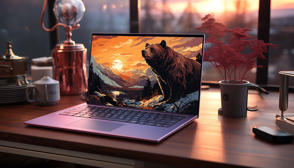 Bear at sunset illustration ultra HD 4K wallpaper background for Desktop laptop iphone and Phone free download