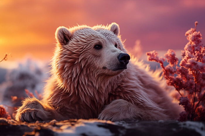 bear at sunset ultra HD 4K wallpaper background for Desktop and Phone free download