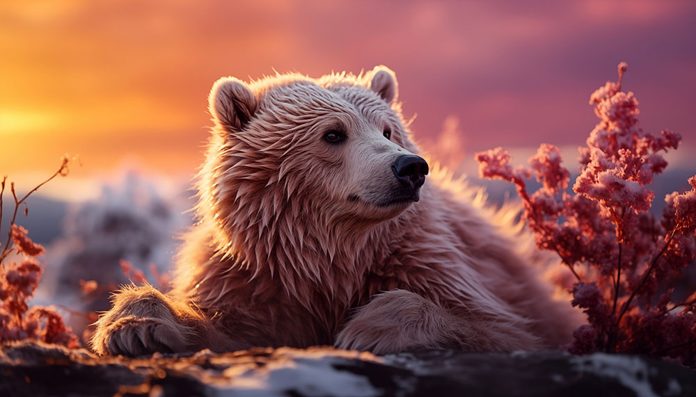 bear at sunset ultra HD 4K wallpaper background for Desktop and Phone free download
