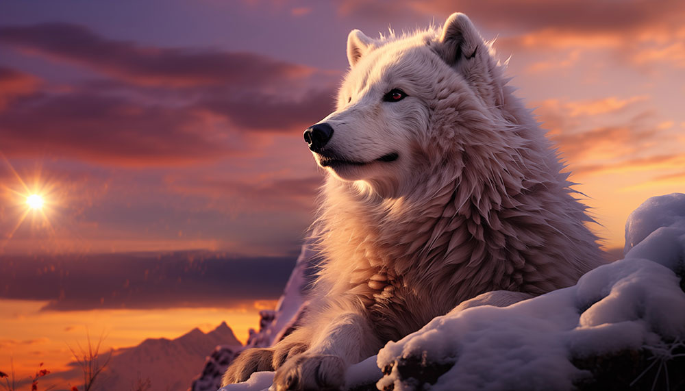 White wolf at sunset ultra HD 4K wallpaper background for Desktop laptop iphone and Phone free download